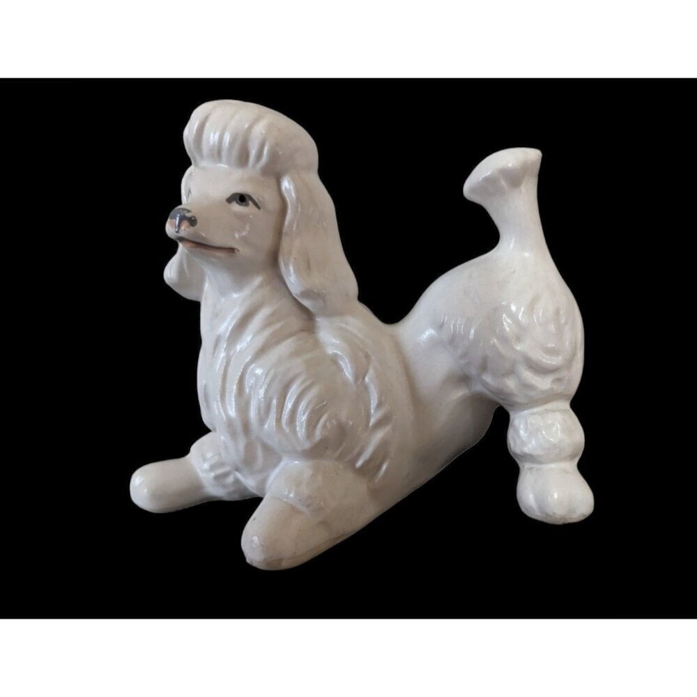 Vintage Poodle figurine white  1950'a ‎ MCM Farmhouse cottage decor